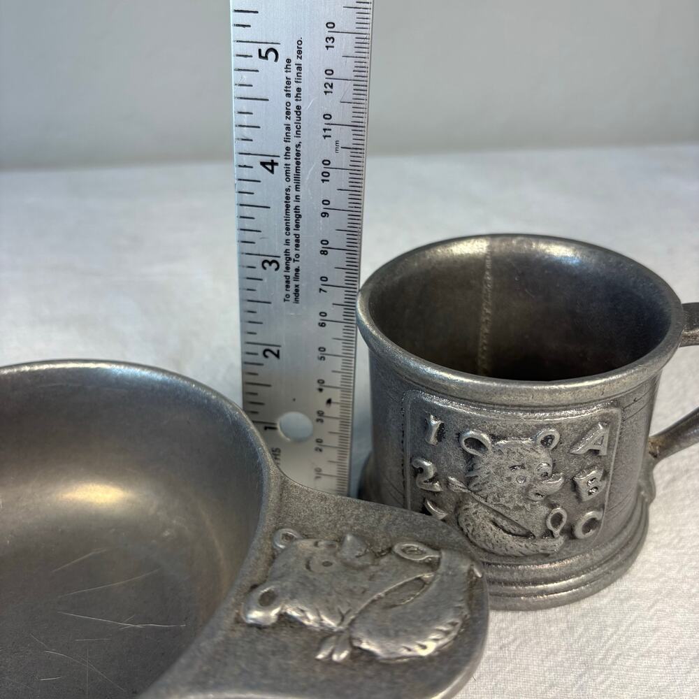 Vintage 1970s Carson Pewter Baby Set Teddy Bear ABC 123 Cup Bowl Spoon USA - Picture 5 of 6